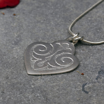 Vintage Engraved Heart Necklace • Sterling Silver Jewelry Gift • Dainty Hand-Engraved Pendant for Women